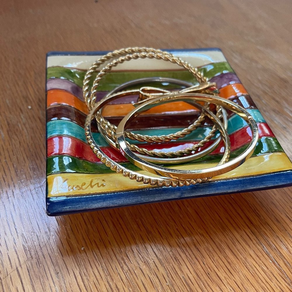 Boho Rainbow Striped Hand-painted Dish